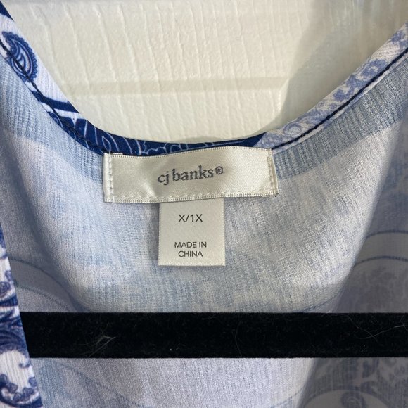 CJ Banks Women's Open Front Cardigan Lightweight Blue White Plus Size 1XL - Picture 2 of 3